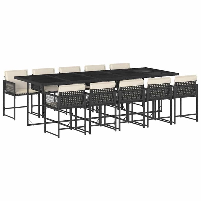 vidaXL - 11-delige - Tuinset - met - kussens - poly - rattan - zwart
