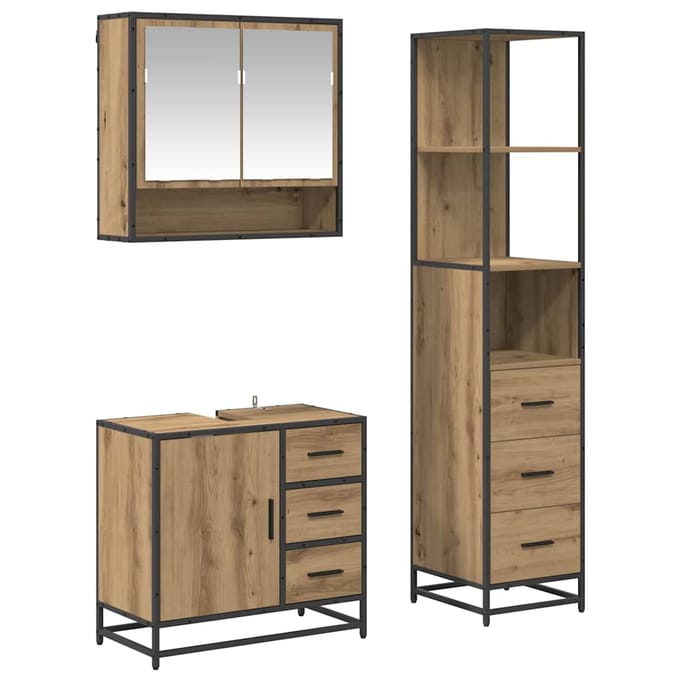 vidaXL - Badkamermeubel - Set - 3 - st - Artisan - Eiken - Bewerkt - hout