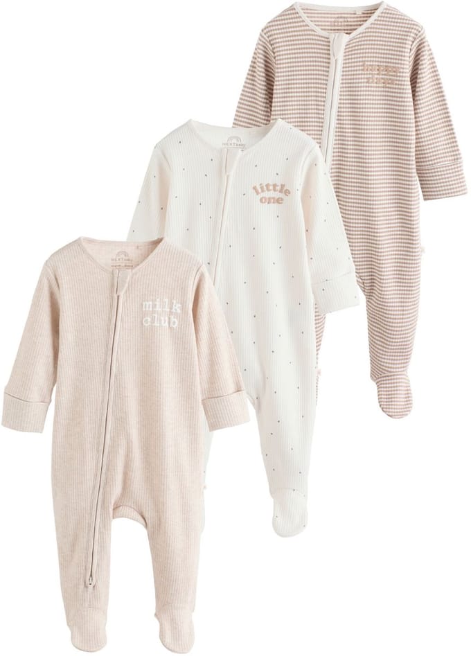 Next - Pasgeboren unisex - Verpakking van 3 babypyjama's met tweewegrits - Naturel