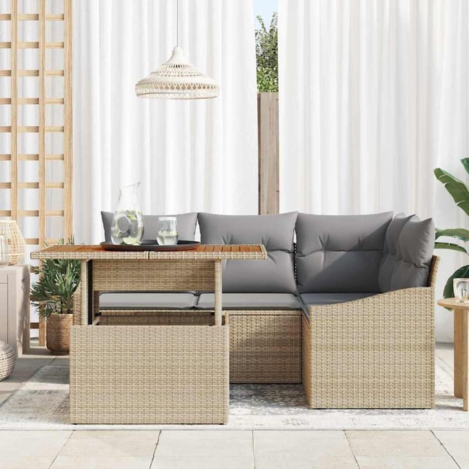 vidaXL - Tuinbank - Set - 5 - st - Beige - poly - rattan