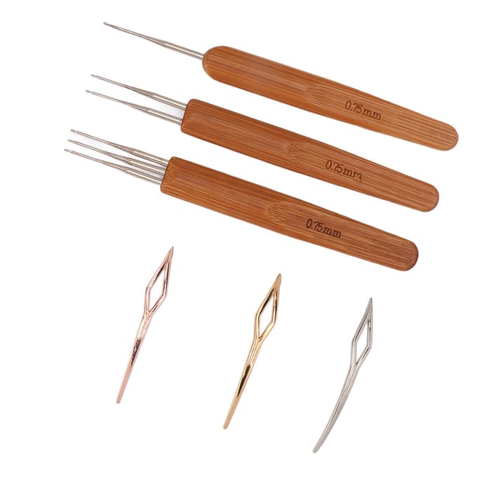0,75 mm Dreadlocks Gereedschapsset Verschillende Vormen Legering Bamboe Haaknaalden Kit voor Haarstyling brown