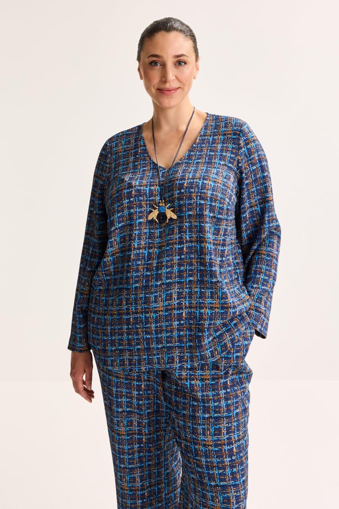 V-halsblouse Met Abstracte Print