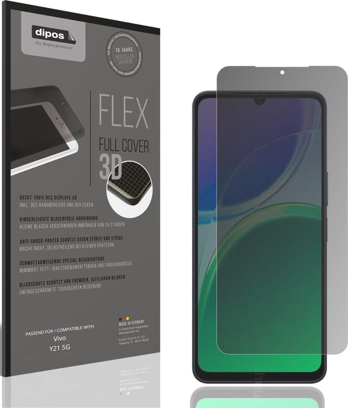 dipos FLEX – Matte Privacy Screenprotector geschikt voor Vivo Y21 5G | Volledige Schermbescherming | Case-Friendly