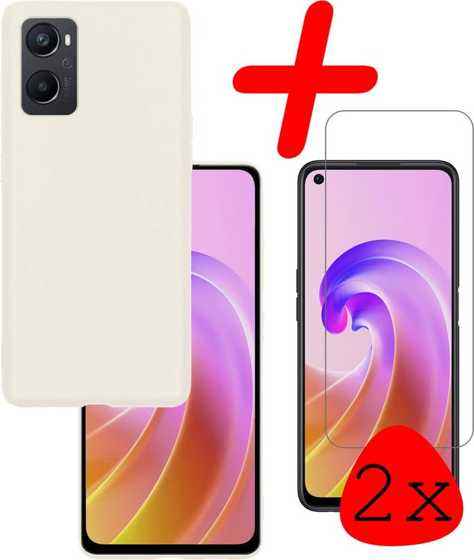 Hoesje Met 2x Screenprotector - Geschikt voor OPPO A96 - Sterk & Shockproof - Back Cover - Siliconen Case - Telefoon Hoes - Wit