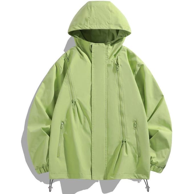 Lente Koppels Eenvoudige en Modieuze Buiten Casual Met Capuchon Drie-proof Multi-rits Jas 5XL groen
