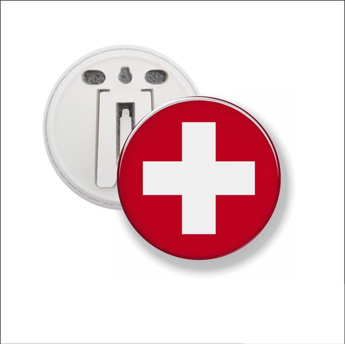 Button Met Clip 58 MM - Vlag Zwitserland