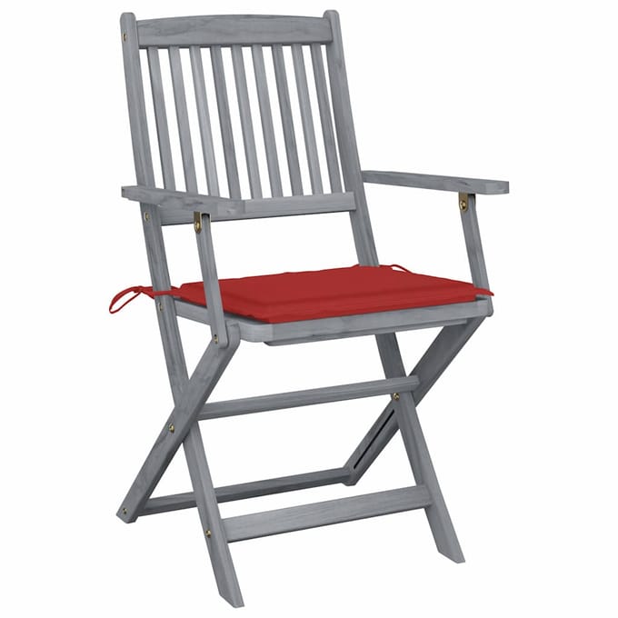 vidaXL - Set - van - 4 - klapstoelen - met - kussens, - gemaakt - van - massief - acaciahout.