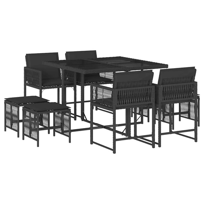 vidaXL - 9-delige - Tuinset - poly - rattan - zwart