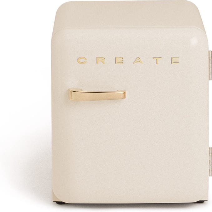 CREATE - Koelkast in retrostijl - Gebroken wit - Handvat Goud - FRIDGE RETRO 48L