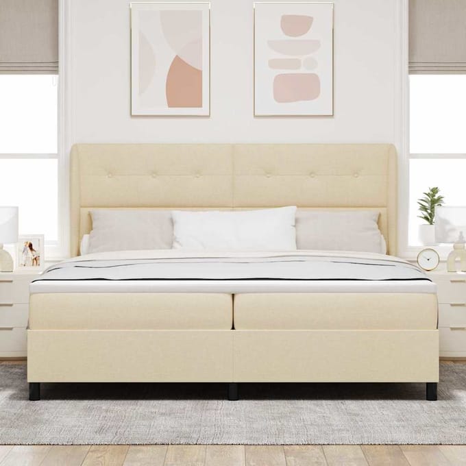 vidaXL - Boxspring - bed - met - hoofdeinde - Crème - 200 - x - 200 - cm - Stof