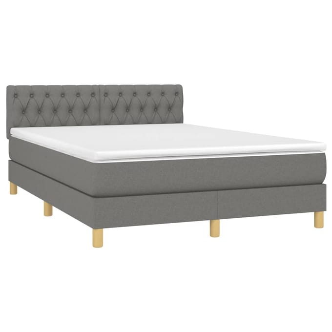 vidaXL - Boxspring - met - matras - en - LED - stof - donkergrijs - 140x190 - cm