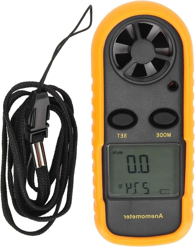 Windmeter Anemometer - Windsnelheid Meter - Buiten Activiteiten - Met Temperatuur - 11 x 5 cm - Grijs