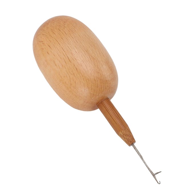 Eivormig Stopnaaldje met Haaknaald Houten Repareerapparaat voor Sokken Trui Sjaal beige