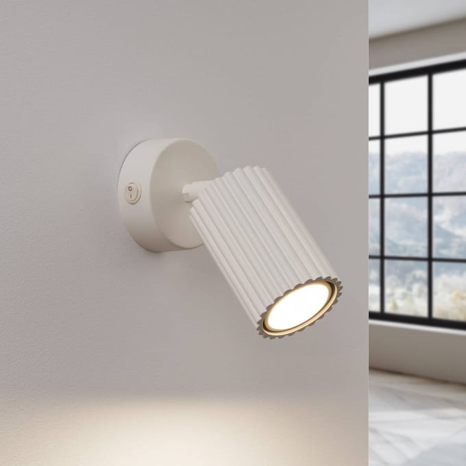 SOLLUX LIGHTING Wandspot carbon, beige, projectie 16 cm, schakelaar, aluminium