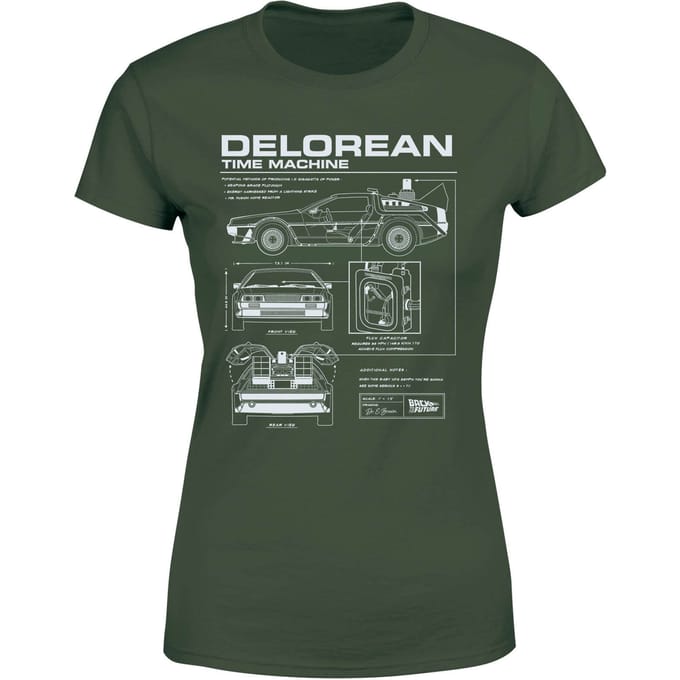Back To The Future Delorean Schematic Women's T-Shirt - Green - S