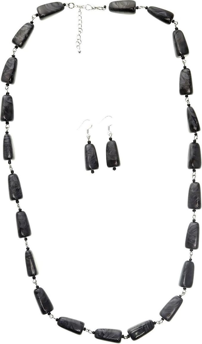Behave - Set ketting oorbellen - Antraciet kralen - lange stijl - basic