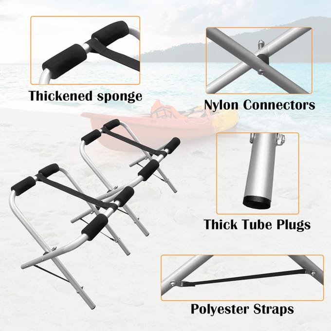 Porte-kayak portable en aluminium Support de rangement léger pour canoë Support pour paddleboard avec nylon noir