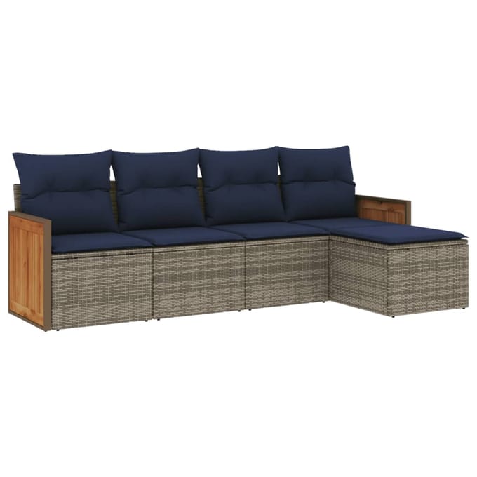 vidaXL - 5-delige - tuinbankset - met - kussens, - grijs - polyrotan