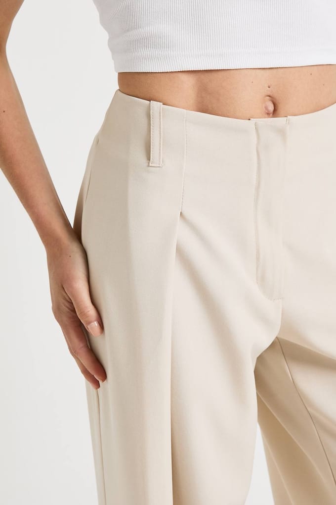 boohoo Dames Petite geweven geplooide wijde broek | Stone | Maat: 14