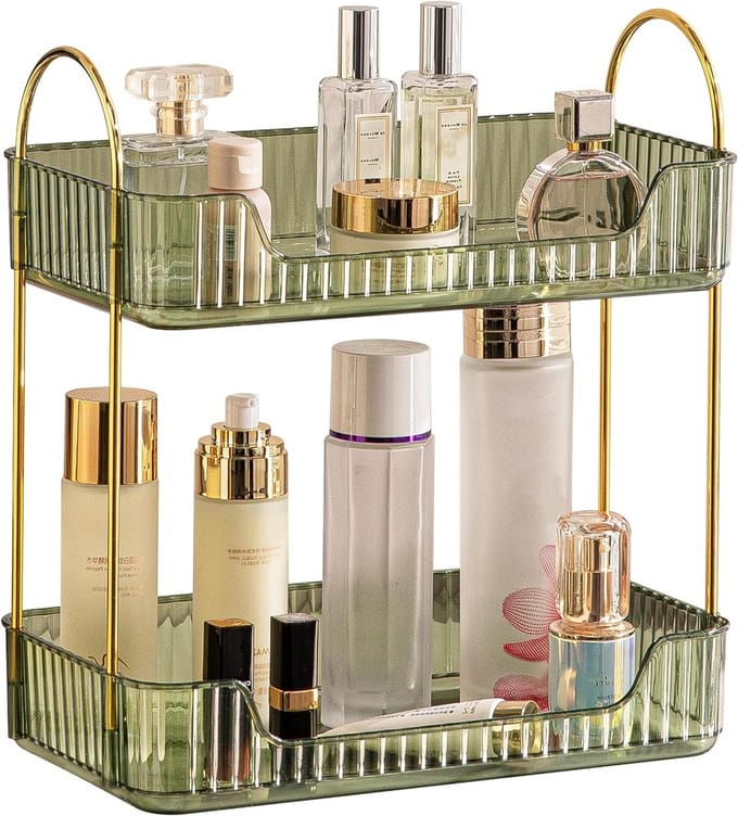 Make-up organizer 2 lagen - Cosmetica organizer voor badkamer - Parfumhouder groen
