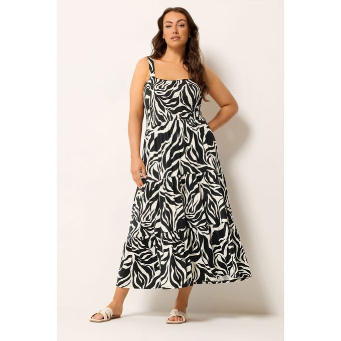 Yours Zwarte Midijurk Met Zebraprint En Smockwerk Size 46
