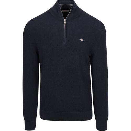 Gant Half Zip Trui Micro Textured Navy - Maat XXL - Heren - Schipperstrui