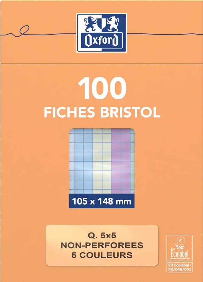 Flashcard Oxford 105x148mm 100vel 210gr ruit 5mm assorti