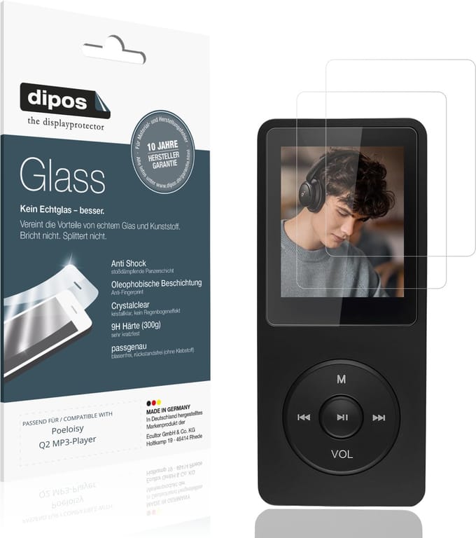 dipos – 2x Pantserfolie geschikt voor Poeloisy Q2 MP3-Player | 9H Screenprotector
