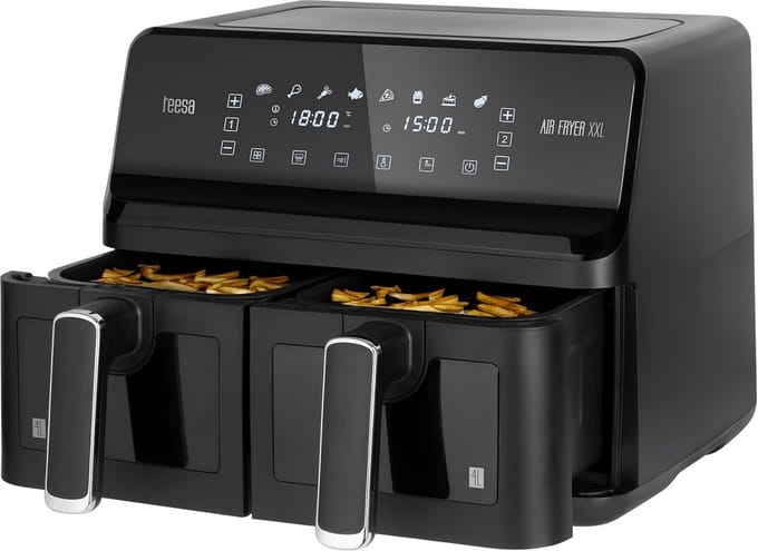 Dubbele Heteluchtfriteuse XXL 2x4L - 2700W met LCD-scherm en 7 Programma's