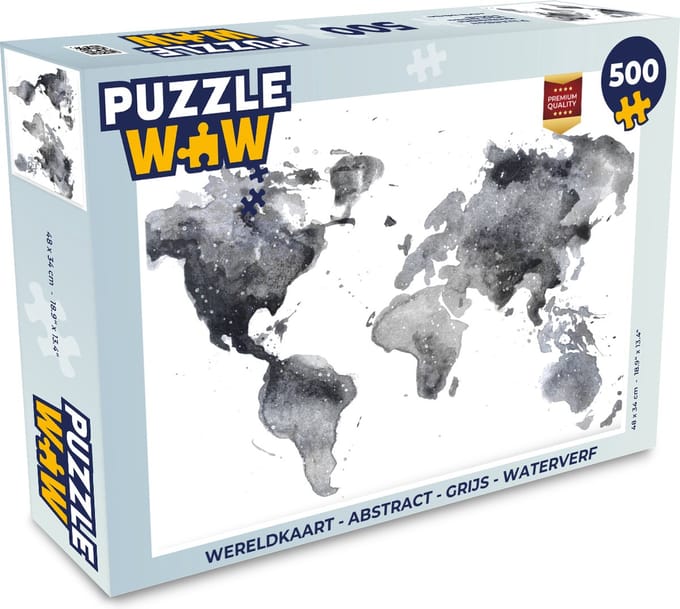 Puzzel Wereldkaart - Abstract - Grijs - Waterverf - Legpuzzel - Puzzel 500 stukjes