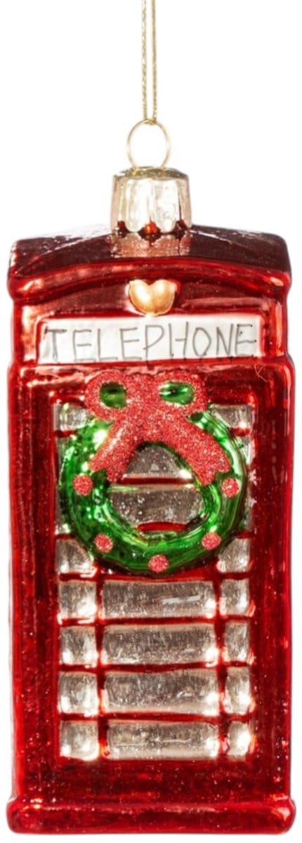 Engelse rode telefooncel kerstbal - Sass & Belle