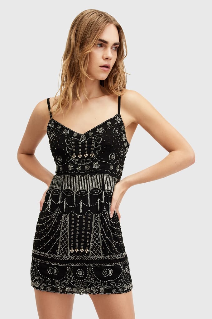 AllSaints Khloe Emb Dress Black Taglia: 6 | Abiti Mini Outlet | Donna | Nero