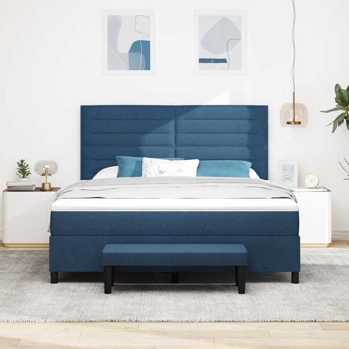 vidaXL - Boxspring - bed - met - hoofdeinde - Blauw - 180 - x - 200 - cm - Stof