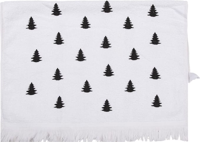 Clayre & Eef Gastendoekje 40x66 cm Wit Zwart Katoen Kerstbomen