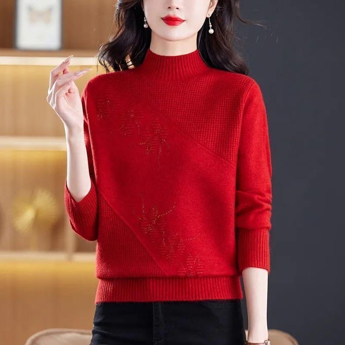 Effen Kleur Jacquard Gebreide Trui Dames Hoge Hals Wintertrui Gebreide Basis Trui 3XL grijze kleur