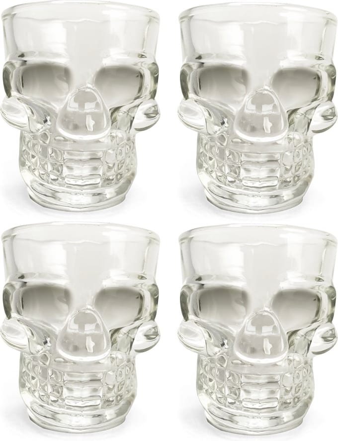 Kikkerland Shotglas - Set van 4 - 45ML - Vaatwasmachinebestendig - In een schedel design
