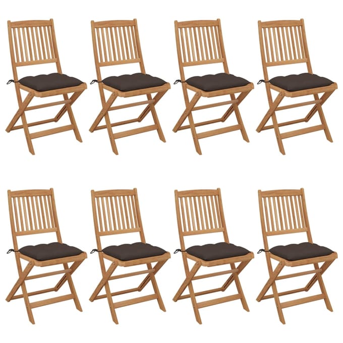vidaXL - Inklapbare - stoelen - 8 - st - met - kussens - massief - acaciahout
