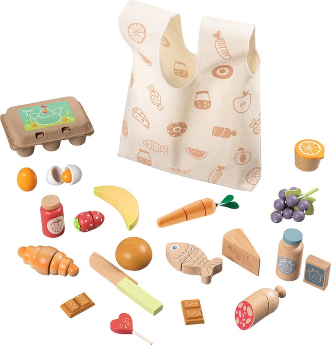 howa Winkel Accessoires van Hout, Speelgoed Eten 25 stuks met Tas 4895