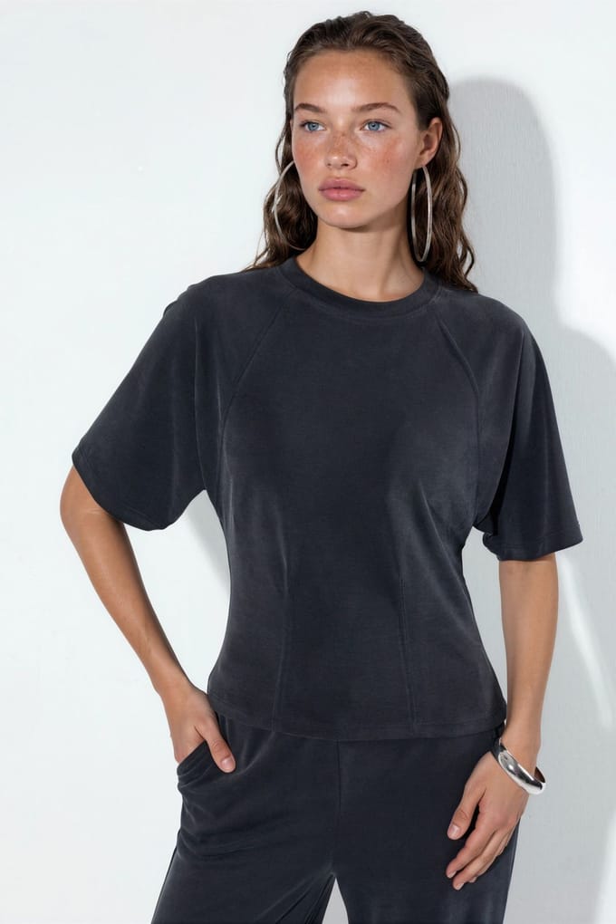 Geribbeld Crew Neck Korte Mouwen Blouse