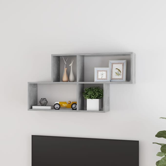 vidaXL - Wandschap - 100x18x53 - cm - bewerkt - hout - betongrijs