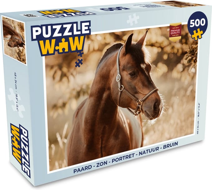 Puzzel Paard - Zon - Portret - Natuur - Bruin - Legpuzzel - Puzzel 500 stukjes
