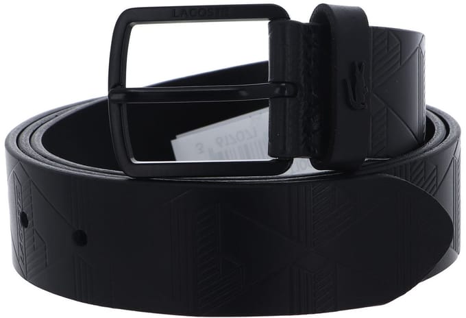 LACOSTE Leren Riem Monogramme Embossed Belt W120 Noir Zwart