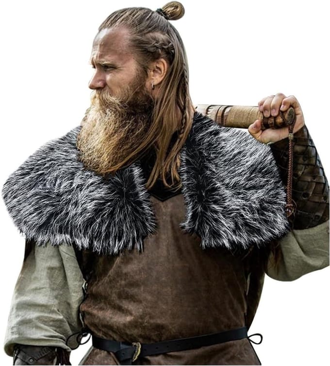 Allecto Plus - Vikingkraag Imitatiebont Sjaal Heren Wrap Accessoire - Winter Kostuum Optie