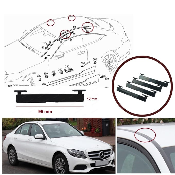 BSR576-1 4 Stuks Dakdrager Bevestigingspoort Bagagebak Rail Deksel 95 mm*12 mm voor Mercedes C-Klasse W205 S205 C205 2013-2023 2057504100