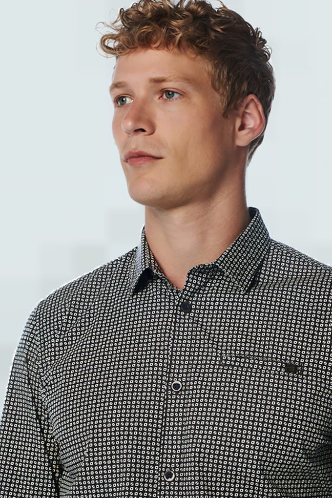 No Excess Shirt Stretch Allover Printed Night Größe: S | Casual hemden Outlet | Herren | Schwarz