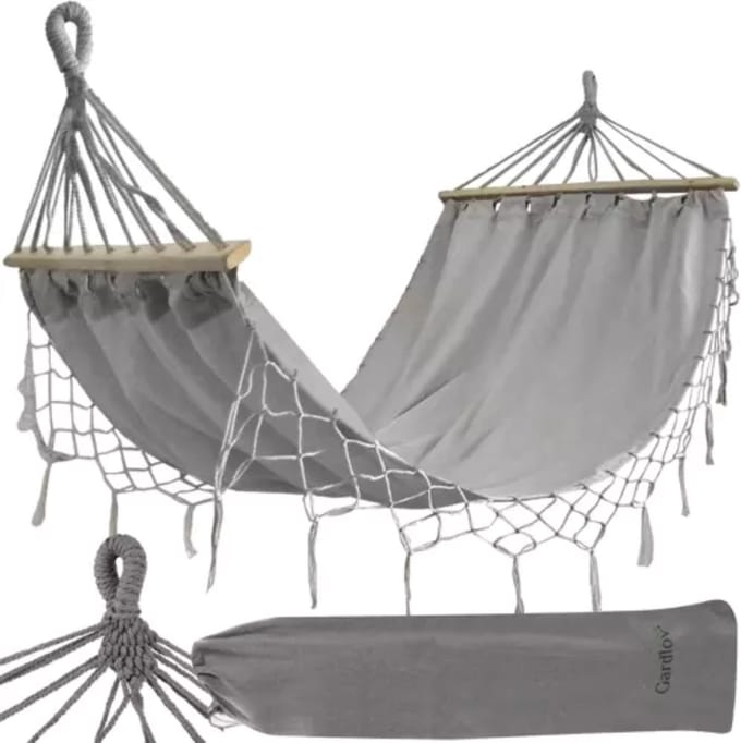 Gardlov Grote Tuinhangmat met Frame 200 x 100 cm - Veilig en Comfortabel - Grijs
