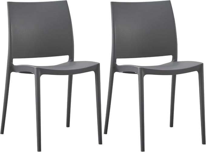 Set van 2 Stapelbare Tuinstoelen - Onderhoudsvriendelijk, Weerbestendig en Ergonomisch - Donkergrijs