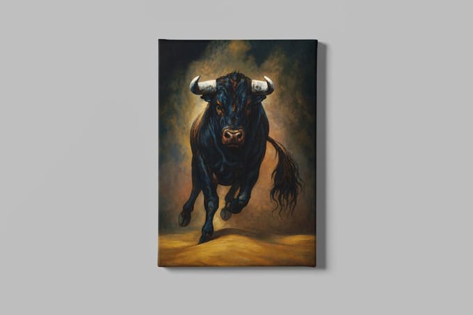 Canvas Schilderij - Dieren - Sterke Stier - 90x60x2 cm