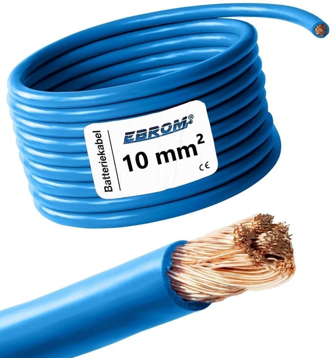 Flexibele Koperen Accukabel 10mm² Blauw 2 Meter - Hoge Kwaliteit OFC Stroomkabel