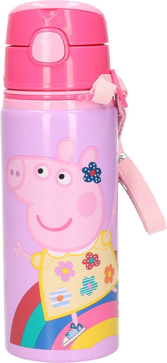 Peppa Pig drinkfles/drinkbeker/bidon met drinktuitje - roze - aluminium - 600 ml
